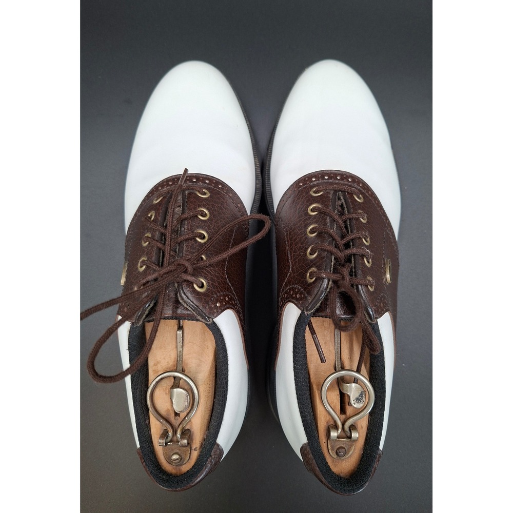 Etonic Mens Golf Shoes Saddle Oxford White Brown Leather Spiked US 8.5M EM600014